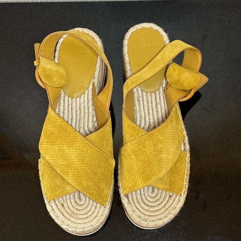 Marc Fisher 9 Platform Yellow Suede Leather Slingback Espadrille Sandals Gellyn - Picture 8 of 15